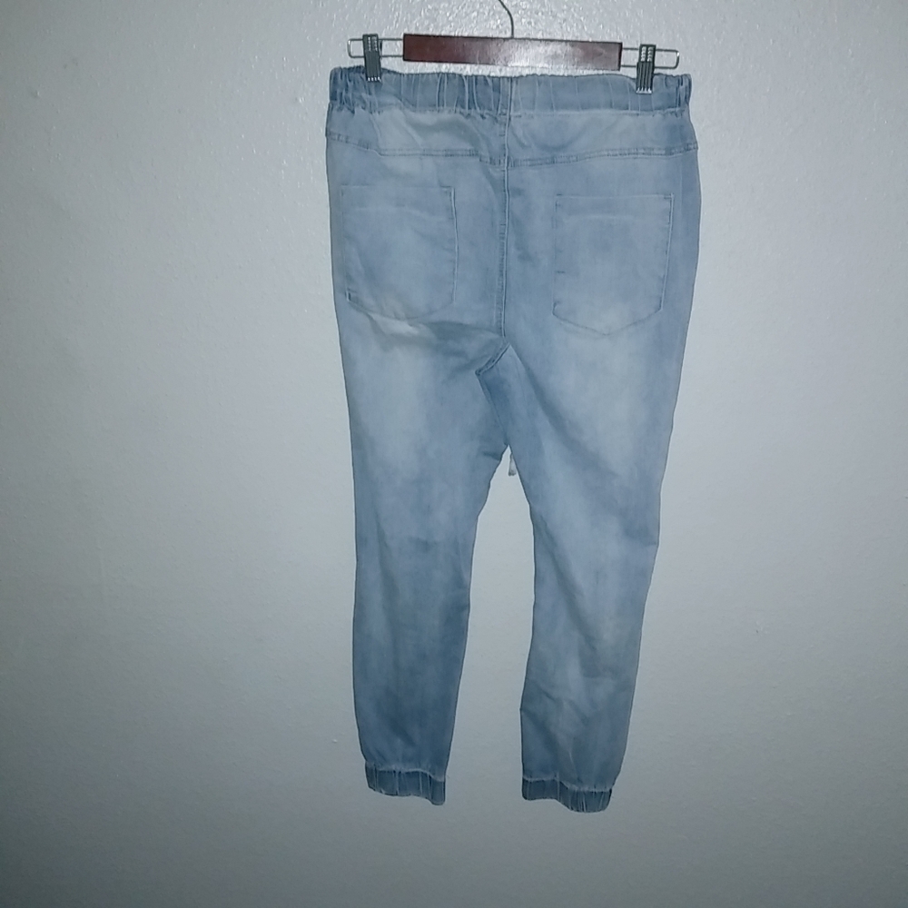 GoGo Jeans USA 30x26 13J High Wash Light Wash Y2K Pull On Distressed Jogger Jean